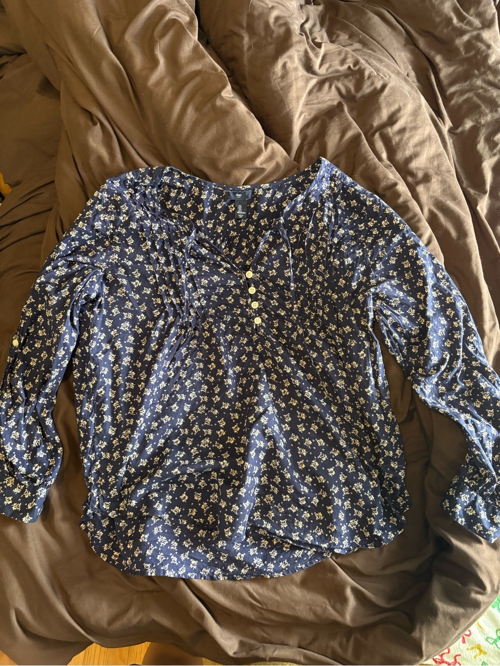 GAP Navy Floral Henley Tunic Blouse